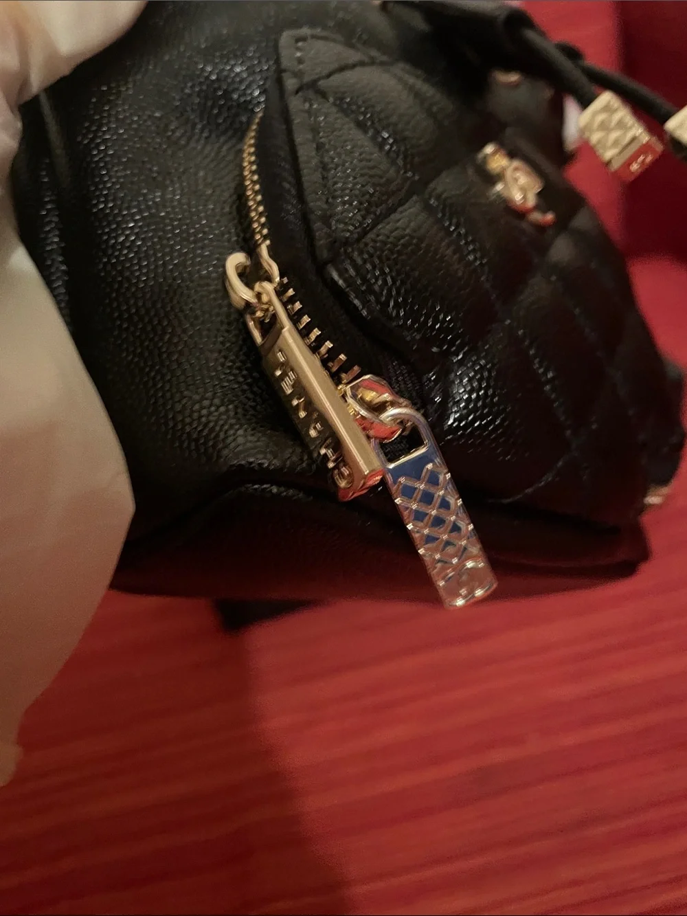Make up Black Quilted Bucket Bag with Gold Hardware